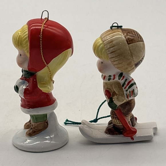 2- Joan Walsh Anglund ornament christmas  figures ice skates skis - Picture 4 of 8
